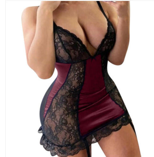 Translucent Nightdress With Lace Suspenders On The Back Side