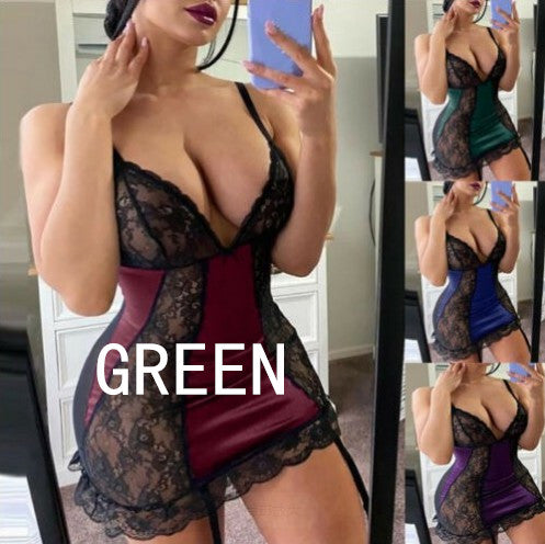 Translucent Nightdress With Lace Suspenders On The Back Side