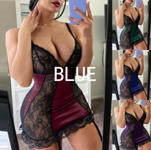 Translucent Nightdress With Lace Suspenders On The Back Side