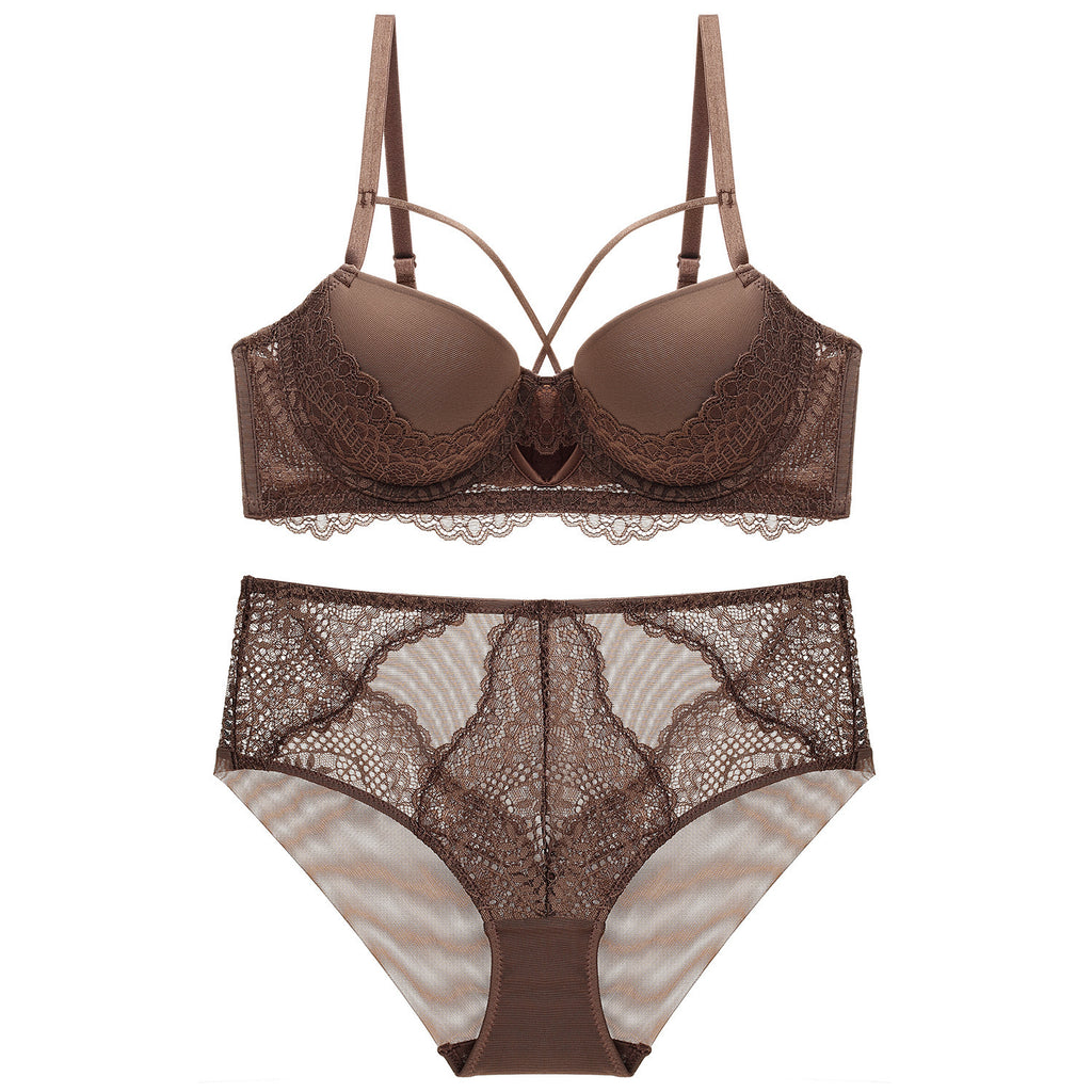 French Lace Splicing Hollow-out Sexy Bra Suit