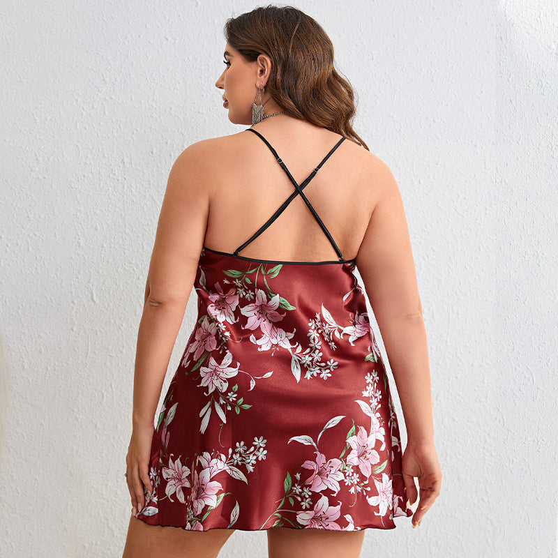 Women's Casual Pajamas Ice Silk Backless Nightdress